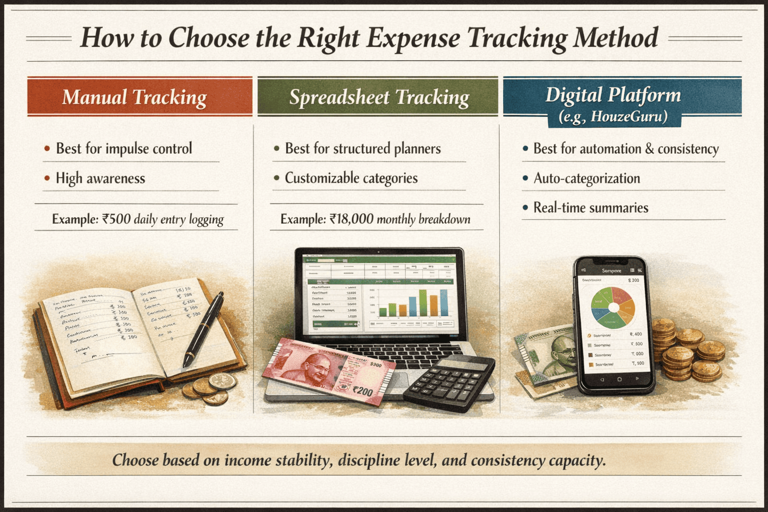 How to choose right expense tracking method infographic